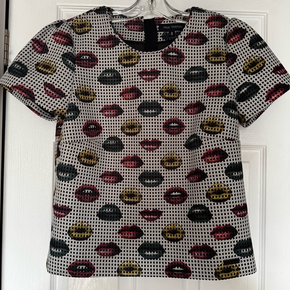 Pink Tartan Tops - Pink Tartan Digital Lip Print Top S-M